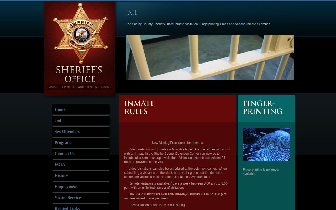 Shelby County Sheriff jail information page and custody resources