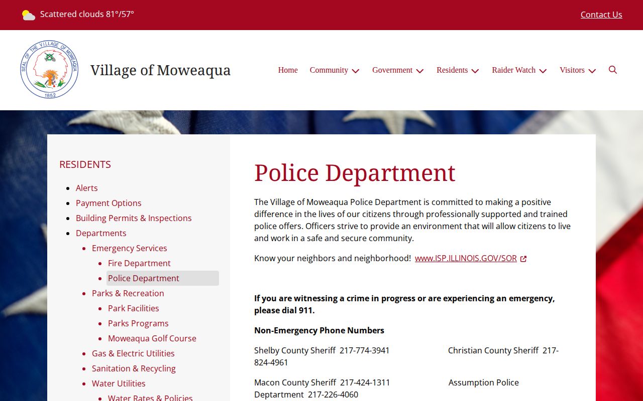 Moweaqua Police Department page for Shelby County arrest-record information