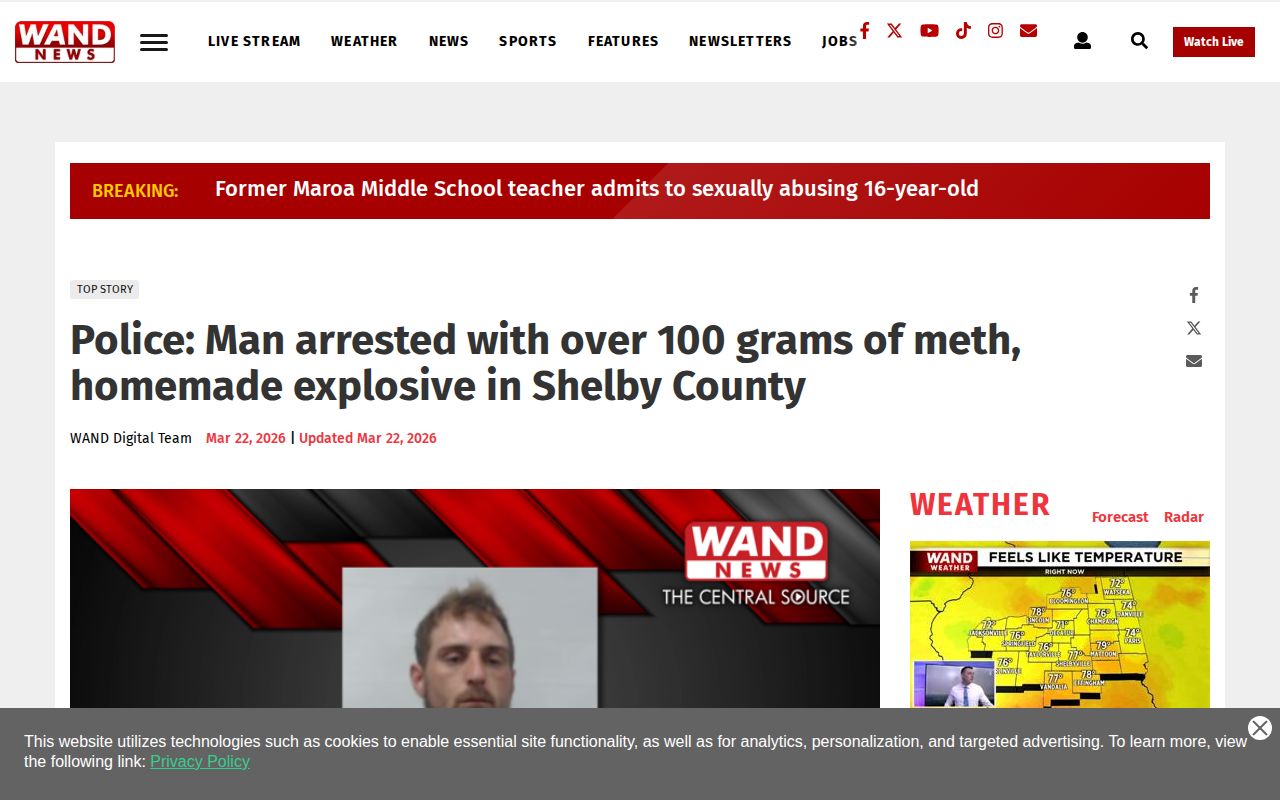 WAND Shelby County crime story showing agency-supplied booking-photo context